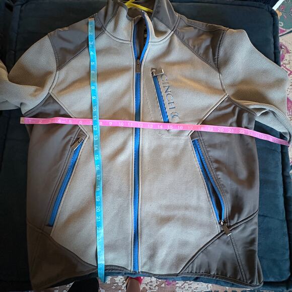 Cinch Softshell Jacket L Gray Blue Full Zip Western Rodeo Performance GORPCORE - Picture 4 of 6